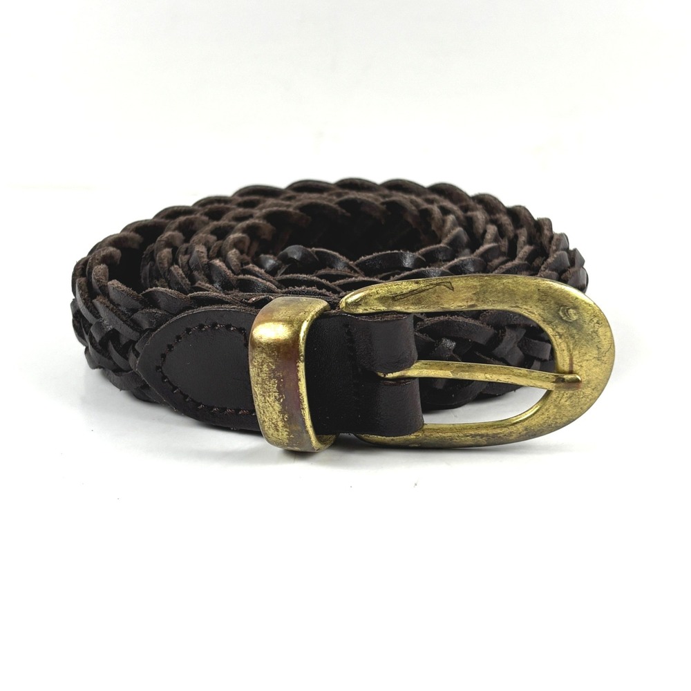 Capezio Braided Leather Belt Womens XXL Brown Woven Argentina Brass Boho Western